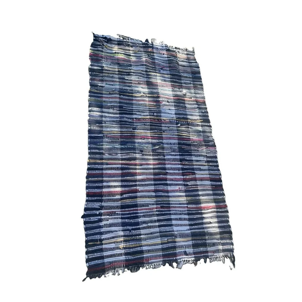 Handwoven Chindi Rag Rug 3’ x 6’ Multicolor Striped Recycled Fabric Runner